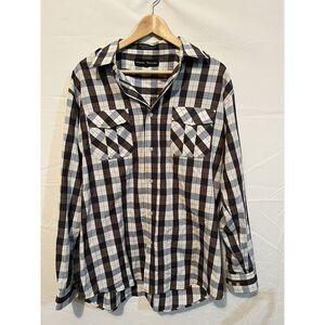 Beverly Hills Polo Club Men's Shirt Button Long Sleeve‎ Plaid Large Black White